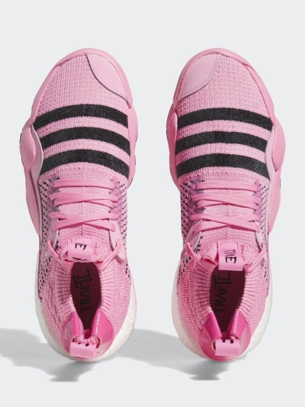 Tre Young Adidas Pink Knit Athletic Sneakers with Black Stripes